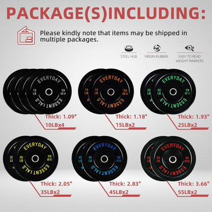 Fitvids Olympic Bumper Plates Set – 2" Weight Plates for Strength Training & Weightlifting – Set: 390 lbs – Black