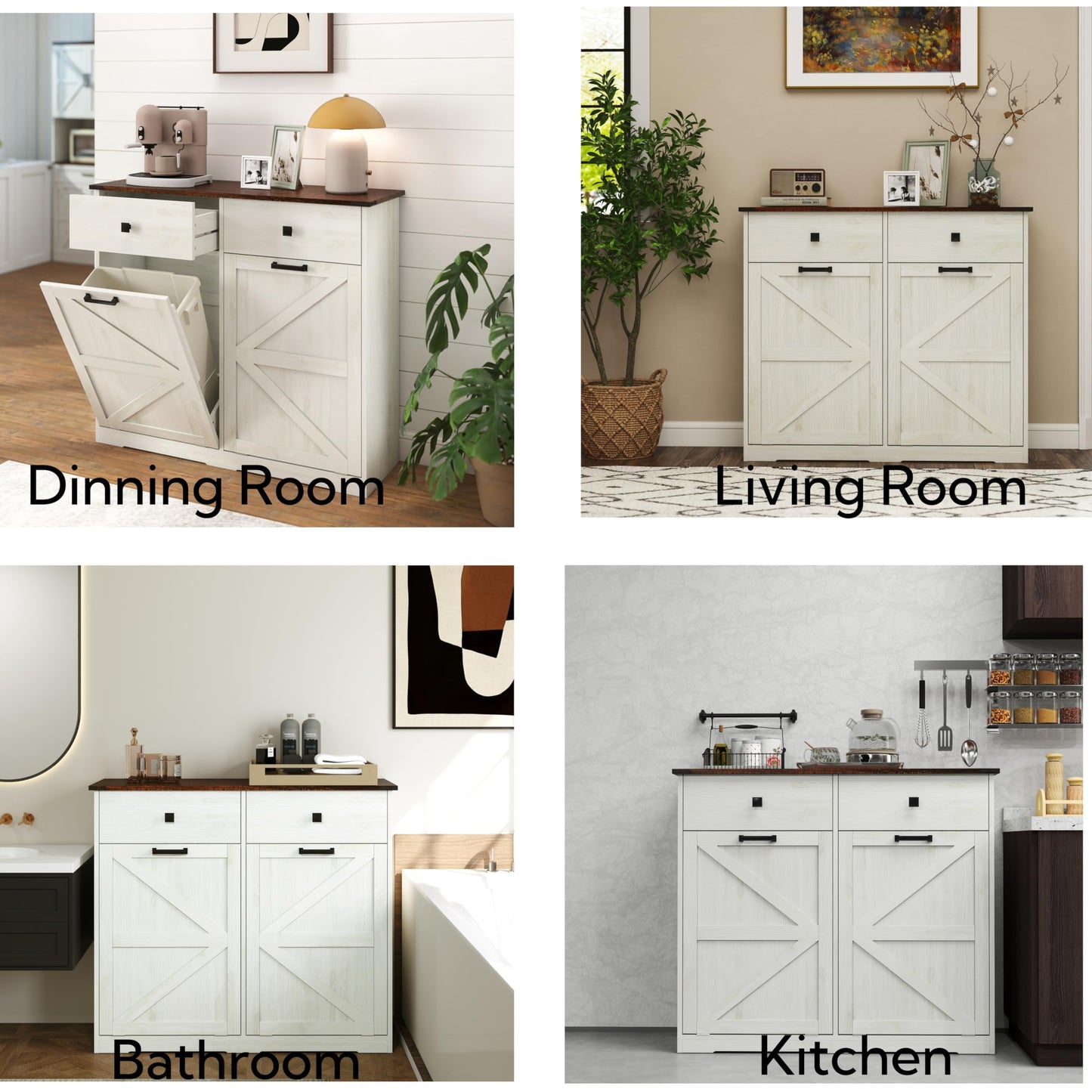 HUYYA Modern Sideboard Cabinet Buffet Storage Console Credenza for Dining Room, Free Standing Tilt Out Trash, Laundry Sorter Cabinet with Sturdy Construction and Easy Clean Surf