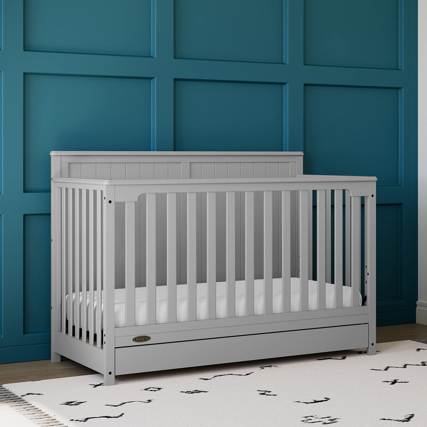 Graco Hadley 5-in-1 Convertible Crib with Drawer – GREENGUARD Gold Certified, Fits Standard Crib Mattress, Converts to Toddler Bed, Daybed and Full Bed, 4 Adjustable Mattress Heights (Pebble Gray)
