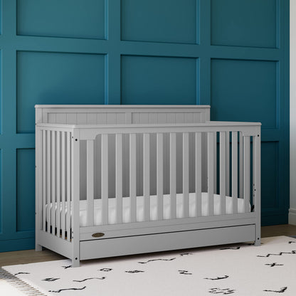 Graco Hadley 5-in-1 Convertible Crib with Drawer – GREENGUARD Gold Certified, Fits Standard Crib Mattress, Converts to Toddler Bed, Daybed and Full Bed, 4 Adjustable Mattress Heights (Pebble Gray)