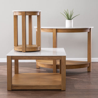 SEI Furniture Chandlen Demilune Wood 41" Console Table, White & Natural