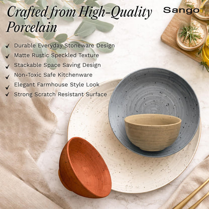 Sango Siterra Painter's Palette 16-Piece Stoneware Dinnerware Set - Service for 4, Ceramic Plates and Bowls Sets, Chip Resistant, Rustic Dishware, Microwave & Dishwasher Safe Kitchen Dishes