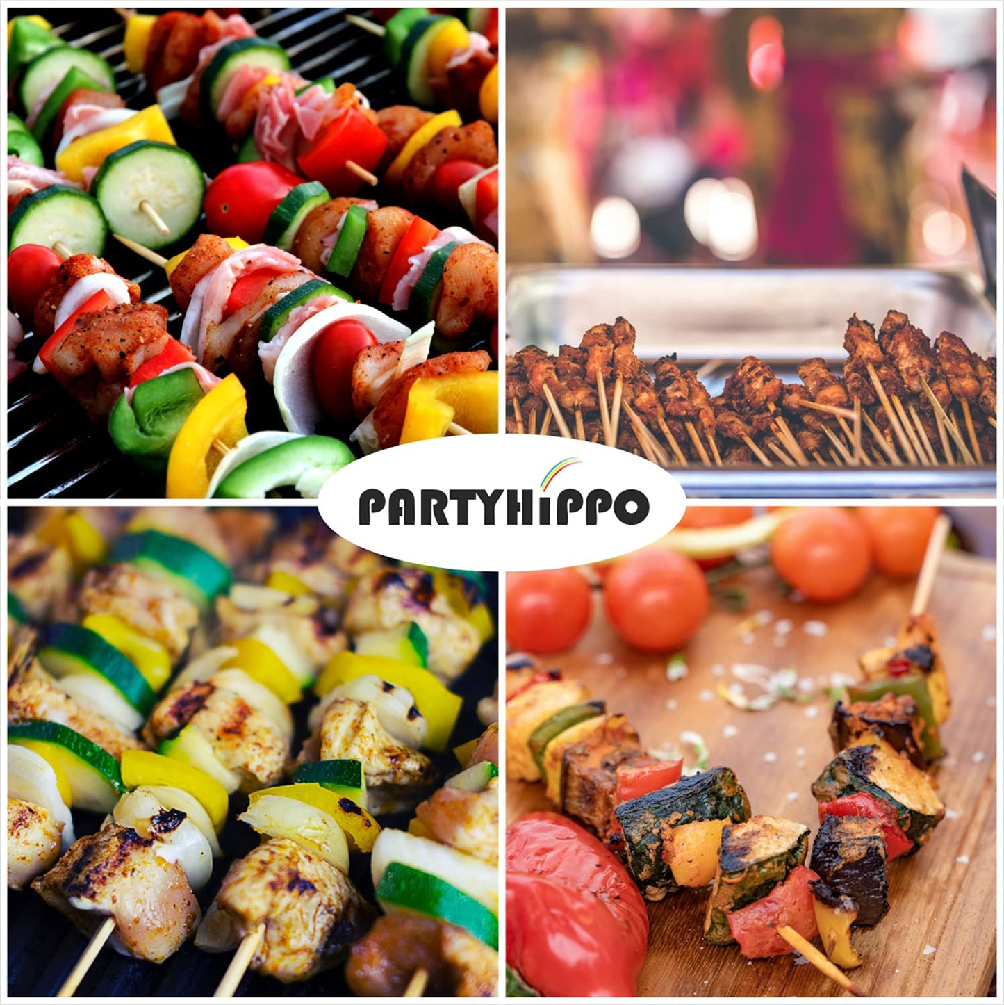 PARTYHIPPO 16 Inch Natural Bamboo Skewers, 4mm Thick, 200 Pack – BBQ Kabob Sticks for Grilling, Fruit, Chocolate Fountain, Crafts & Parties – More Size Choices /8"/10"/12"/14"/16"(16")