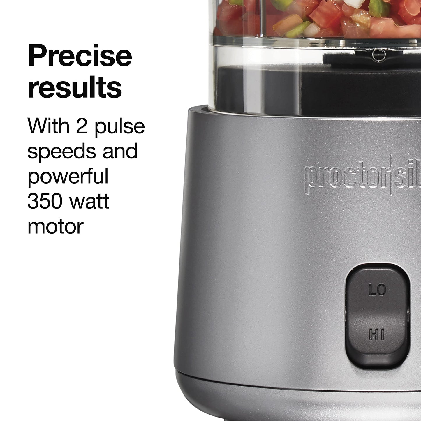 Proctor Silex Durable Electric Vegetable Chopper & Mini Food Processor with 2 Speeds for Chopping, Puree & Emulsify, 3.5 Cups, Silver