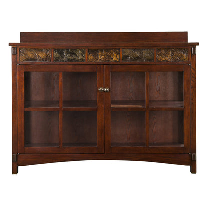 SEI Furniture - Camino Mission Faux Slate Sideboard And Display Curio - Transitional Design, Brown Finish - Ideal for Living Room, Dining Room (CM2900)