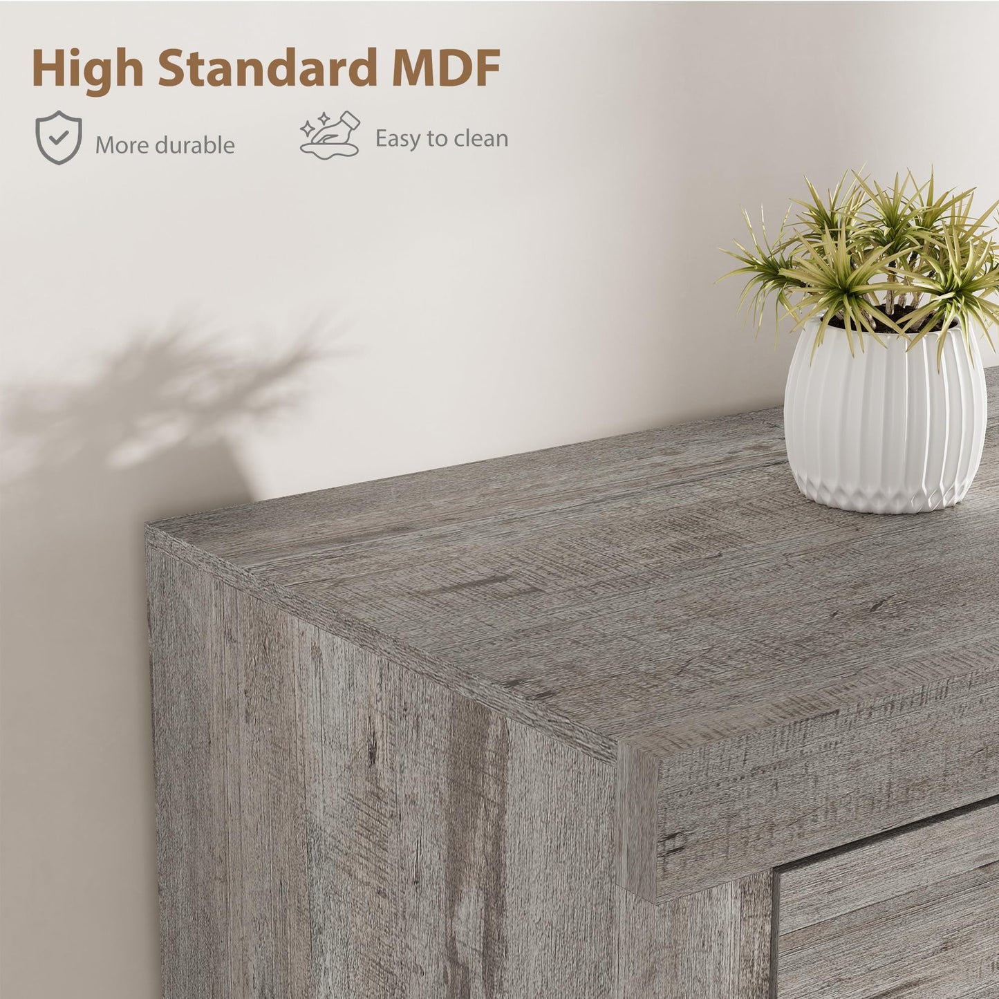 Farmhouse TV Stand for 75/80 Inch TVs, Long Entertainment Center with 4 Storage Drawers & 3 Open Shelf, Grey Television Consoles Stands for Living Room, Bedroom
