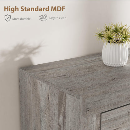 Farmhouse TV Stand for 75/80 Inch TVs, Long Entertainment Center with 4 Storage Drawers & 3 Open Shelf, Grey Television Consoles Stands for Living Room, Bedroom