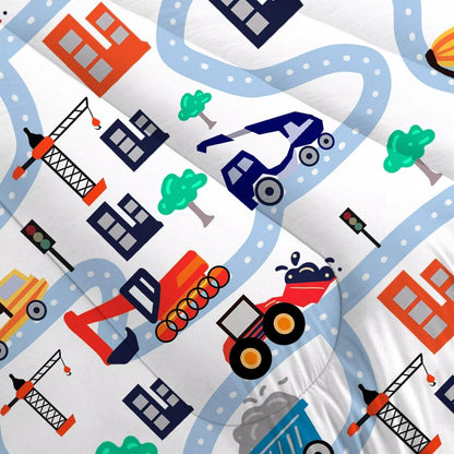 Set Set 1 1 Cartoon Truck Comforter Twin: Construction Bedding for Boys Kids Children Bedroom Dorm White Cute Cars