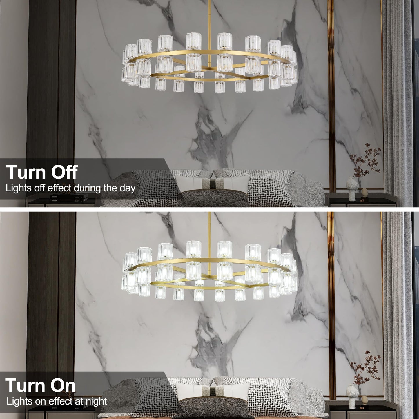 Leadtek 40 Inch Modern Farmhouse Chandelier with K9 Crystal Chandelier Shade, Gold Wagon Wheel Chandelier, for Dining Room Light Fixture, Kitchen Island, Entryway, Foyer, Bedroom Lighting