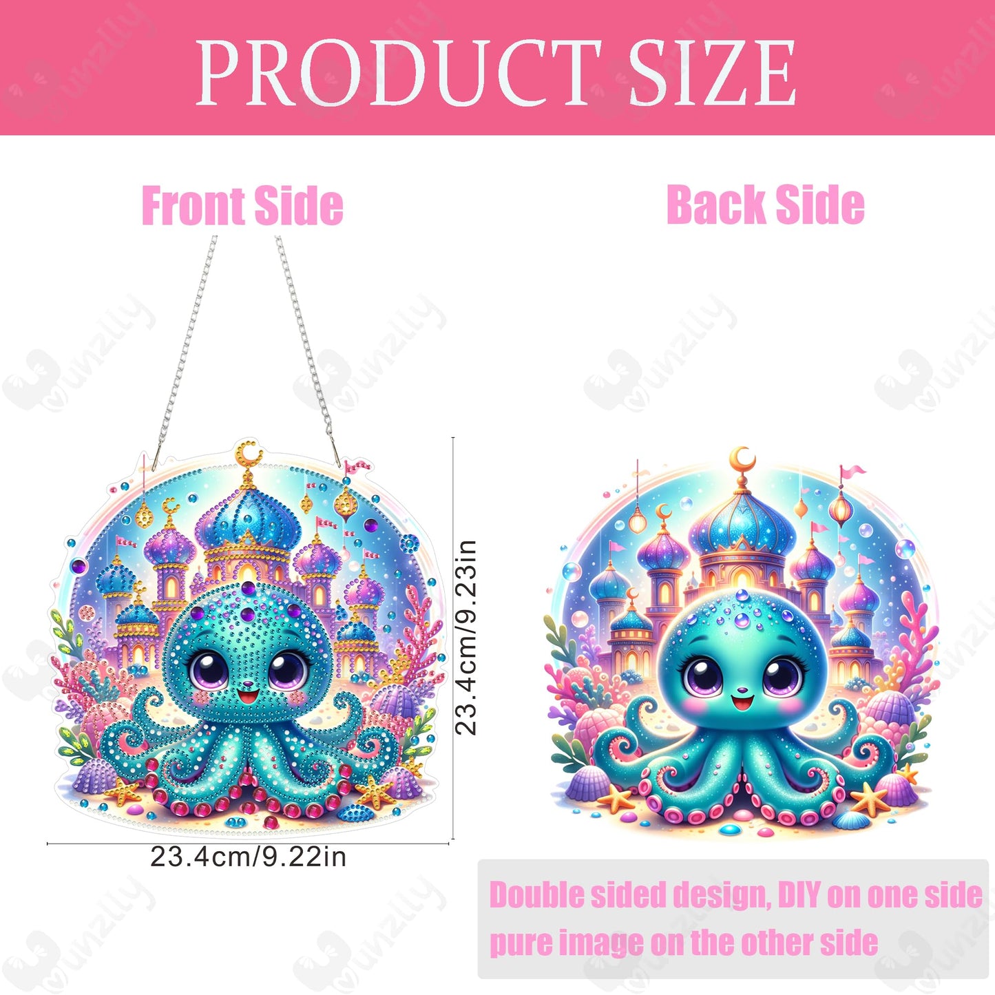 Yunzlly DIY Hanging Diamond Art Pendant Kit, Special Crystal Double Sided Diamonds Painting Ornament Kit for Adults, Acrylic Gem Painting Board for Window&Door&Wall (Octopus)