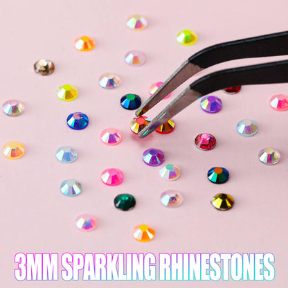 LERBOU 37500Pcs Bedazzling Kit for 60 Colors Rhinestones with 5 Box Diamond Art, 3mm Flatback Gems with 4×10ml B7000 Jewelry Glue Tweezers & Pickup Pen, Perfect for Nail Art, Crafting, Clothing