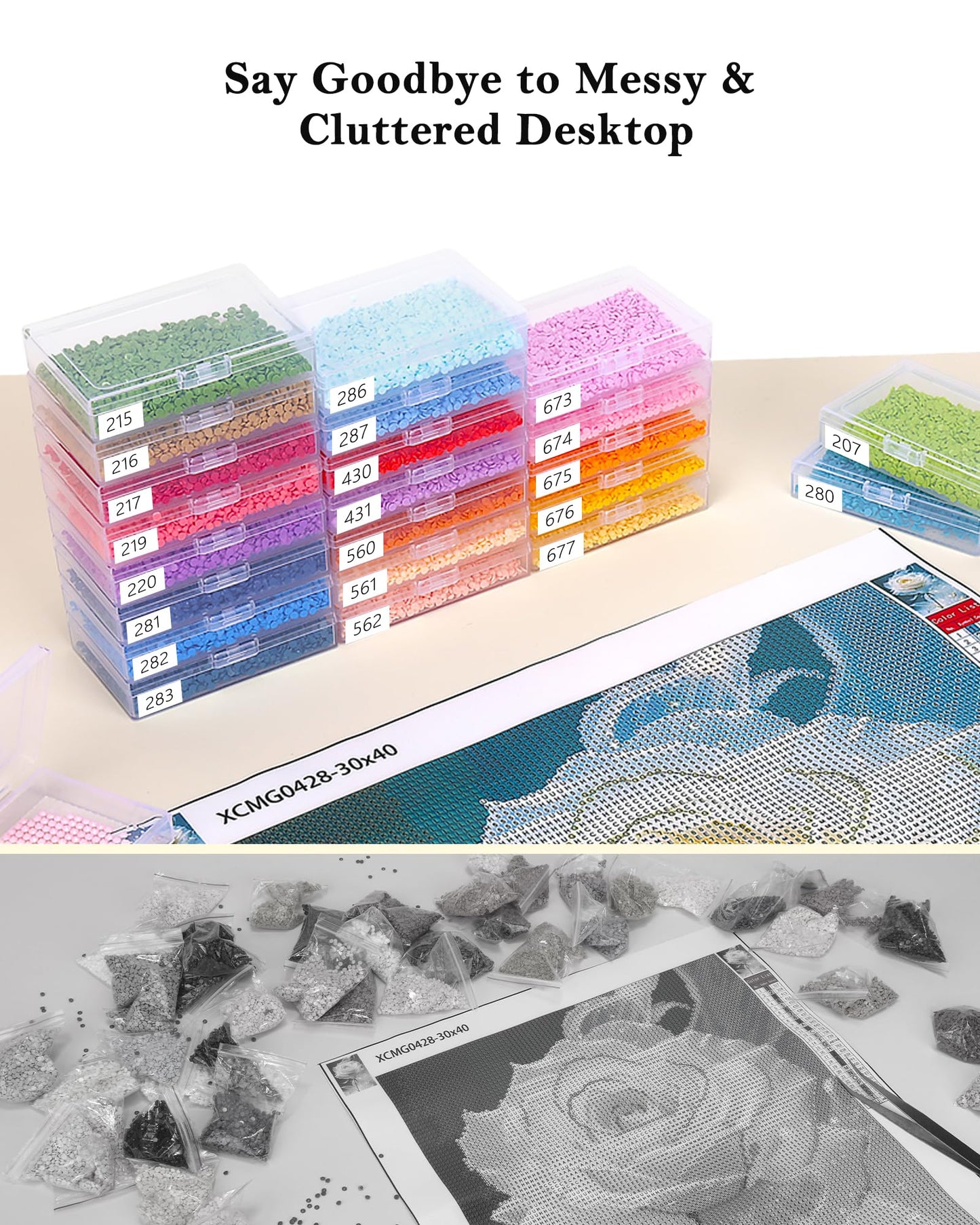 Diamond Art Storage for Beads Storage&Line-Up, 45 PCS 2-in-1 Diamond Painting Storage, Convex Point Bottom Design Diamond Art Accessories with Lids for Diamond Painting Crafters