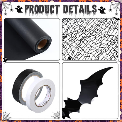 Humyoun 29 Pcs Halloween Spooky Tree Wall Decor DIY Kit, 24 Realistic 3D Bat Stickers, Black Scary Cloth, 2 Kraft Paper Rolls, 2 Tapes Creepy Haunted House Backdrop for DIY Craft Outdoor Indoor Party
