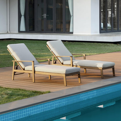 SEEHILL 2-Pack Teak Chaise Lounge Chairs, Never Rust Aluminum Outdoor Pool Lounge Chair Set with Gray Cushions, 6-Position Adjustable Patio Loungers, Outdoor Lounge Chairs for Poolside, Beach, Yard
