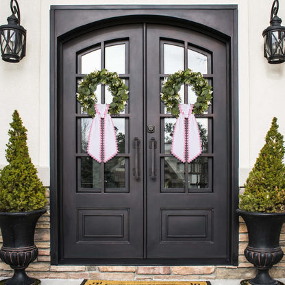 Skiennix Scalloped Wreath Sash - Elegant Ruffle Ribbon Bow for Front Door Decor | White & Pink Set of 2