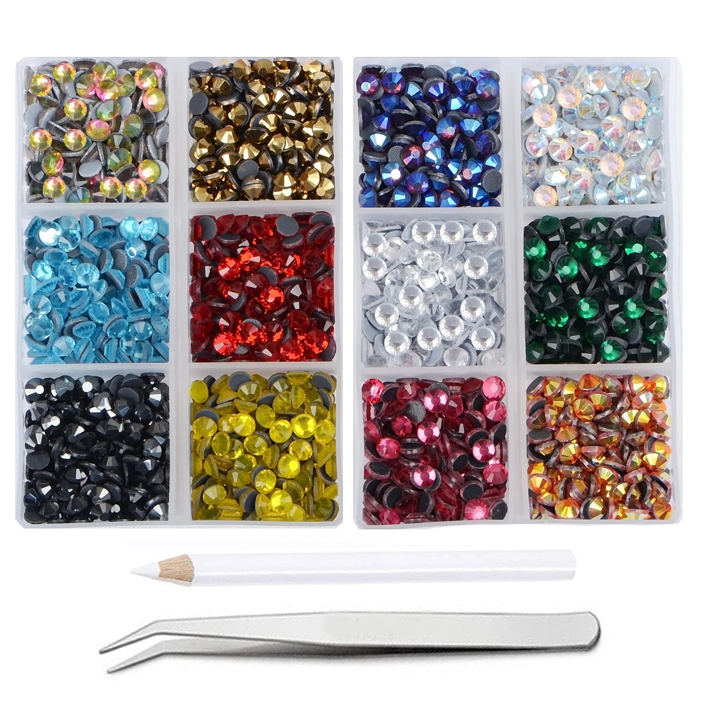 1800Pcs Hot Fix Glass Flatback Rhinestones HotFix Round Crystal Gems 5MM (12 Mixed Colors, 5mm SS20)