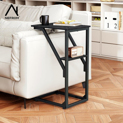 NEFROM Set 2, ET-D-BK2 C-Shaped End Tables, Sofa TV Trays of Small Couch Side Table for Living Room, Bedroom, Bedside