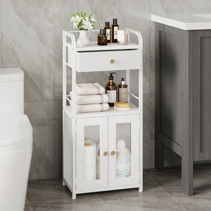 SWTYMIKI 14.57"x32.28" Bathroom Storage Cabinet – Freestanding Toilet Paper Storage with Doors & Drawer, Bathroom Organizers and Storage for Small Spaces, Laundry Room, Ideal for Towels, White