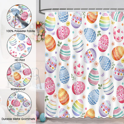 Mocsicka Easter Eggs Shower Curtain Happy Easter Bathroom Shower Curtain Spring Holiday Waterproof Fabric Shower Curtains Bathtub Decor with 12 Hooks 72 X 72 Inches