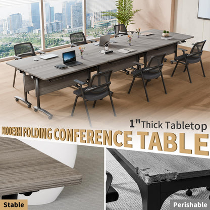 ZanyCajole 2PCS Folding Training Table with Wheels,Modular Conference Tables, 71IN Conference Room Table,Flip Top Mobile Meeting Tables for Office Seminar School Classroom,2-30 Person