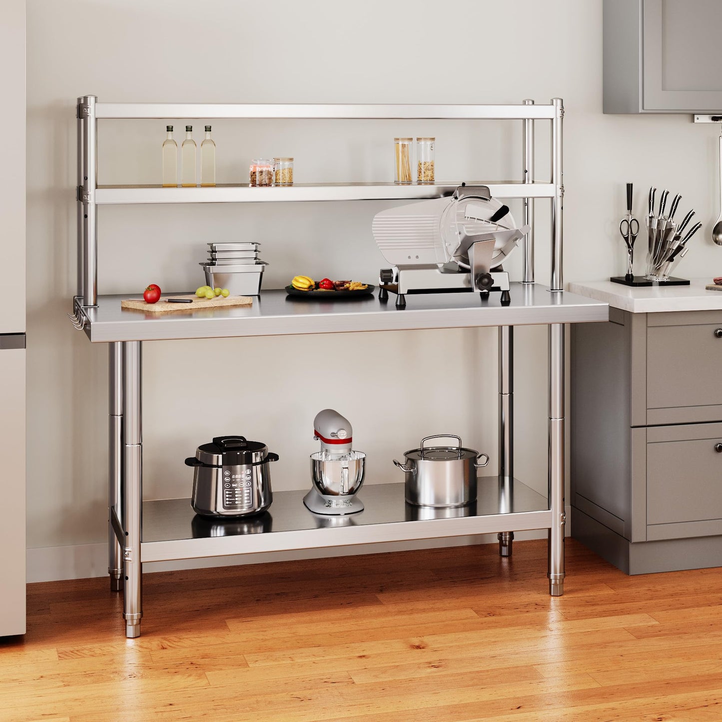 YITAHOME NSF Stainless Steel Table with Overshelves, 48" X 24" Work Table with 48" X 12" Shelf, Metal Table Prep Table for Home Kitchen Restaurant Garage Warehouse