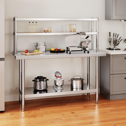 YITAHOME NSF Stainless Steel Table with Overshelves, 48" X 24" Work Table with 48" X 12" Shelf, Metal Table Prep Table for Home Kitchen Restaurant Garage Warehouse