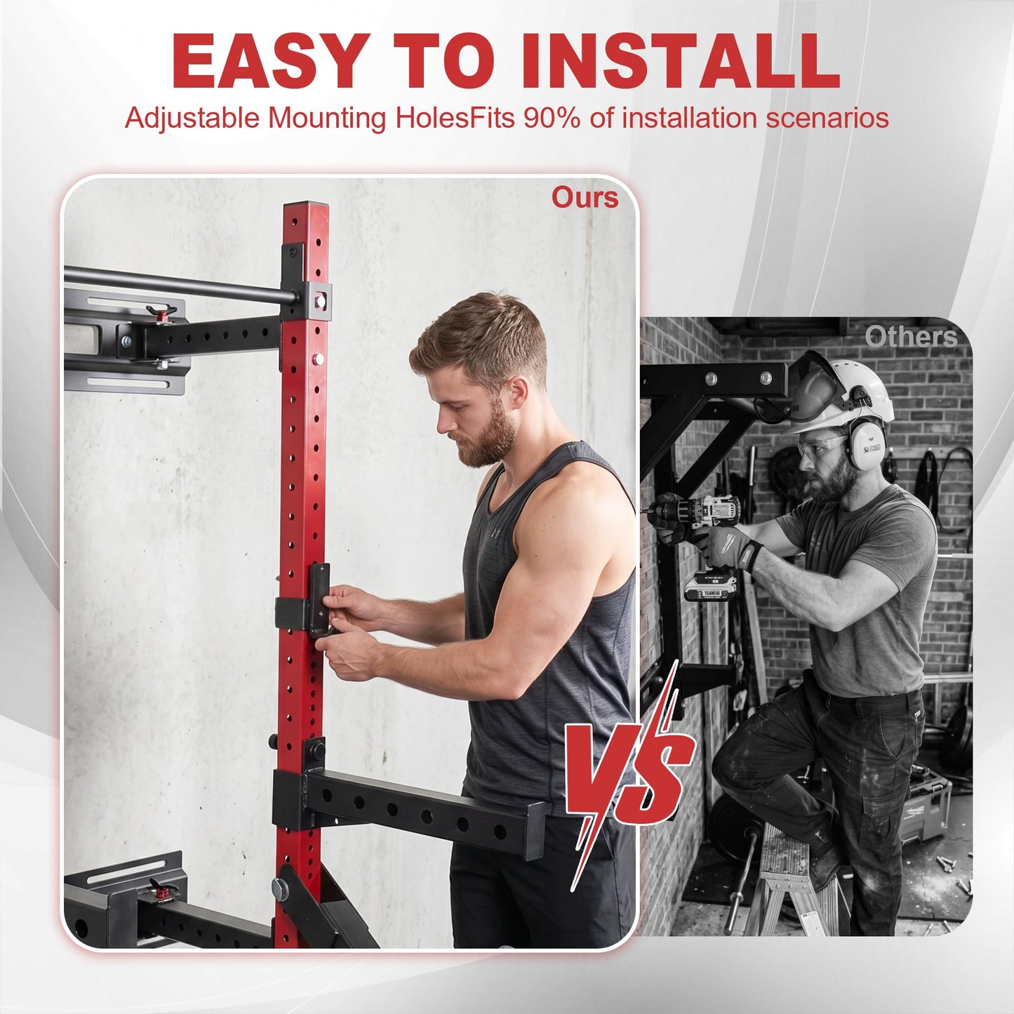 Fitvids Wall Mounted Power Rack Squat Stand, 1000 Pound Capacity 2“ x 2” for Home & Garage Gym with J-Hooks,Squat Lever Arm, Multiple Styles