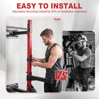 Fitvids Wall Mounted Power Rack Squat Stand, 1000 Pound Capacity 2“ x 2” for Home & Garage Gym with J-Hooks,Squat Lever Arm, Multiple Styles