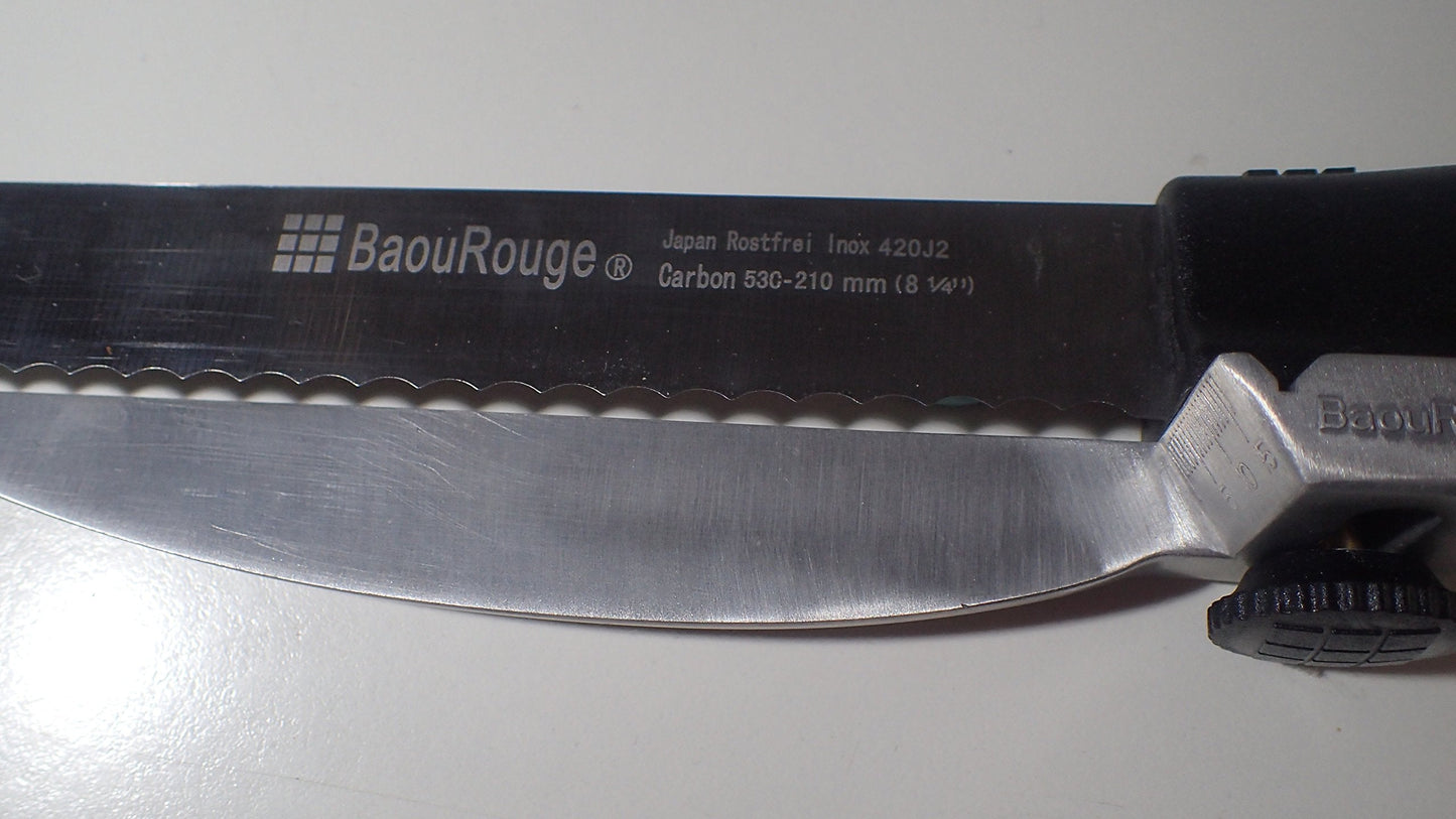BAOUROUGE' Precision Slicing Knife (Right-Handed) - 8 and 1/4 Inches Stainless Serrated Blade With Cutting Guide for Exact Slices Up To 5/8 Inch Thick