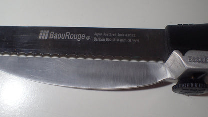 BAOUROUGE' Precision Slicing Knife (Right-Handed) - 8 and 1/4 Inches Stainless Serrated Blade With Cutting Guide for Exact Slices Up To 5/8 Inch Thick