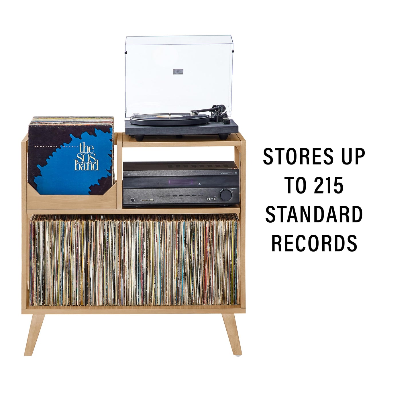 Crosley Furniture Asheville Mid-Century Modern Record Player Stand, Storage for Vinyl Records, Media Console, Natural