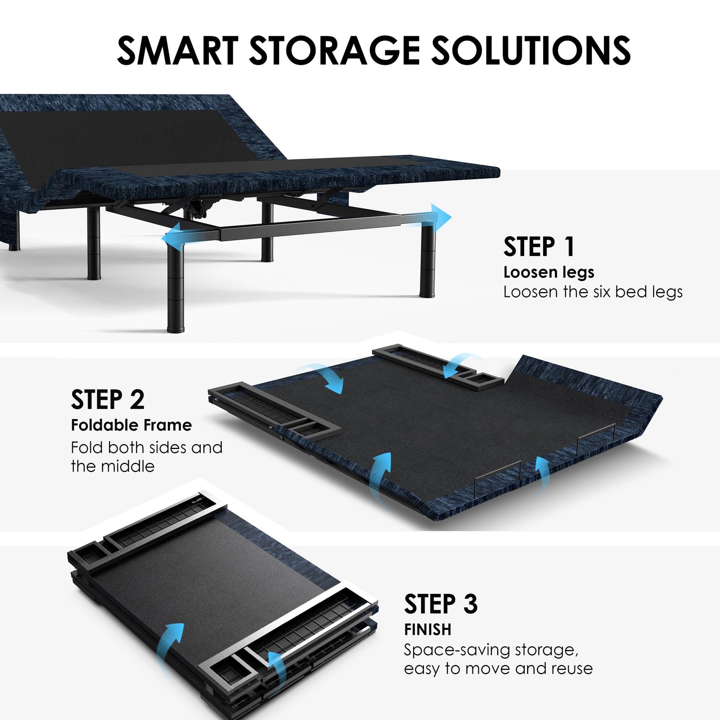 Zhumeiling Patented Design Full Adjustable Bed Frame, Ergonomic Electric Foldable Bed Base with Wireless Remote, Head and Foot Incline, Zero Gravity& Anti-Snore, Ideal for Small Spaces & Elderly Use