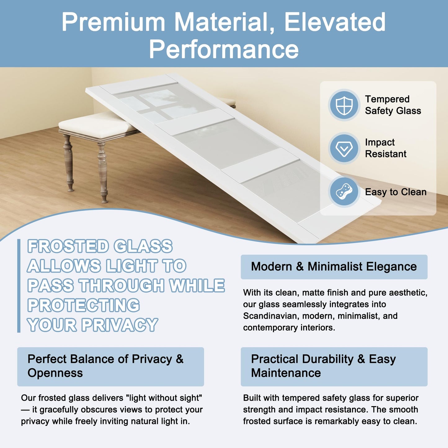 Paintable Sliding Closet Doors, 48" x 80" Bypass Slidng Door Panels with Hardware Kit, 3-Lite Frosted Glass Panle Door Slab Shaker for Bedroom/Closet/Barn - Assemble Required