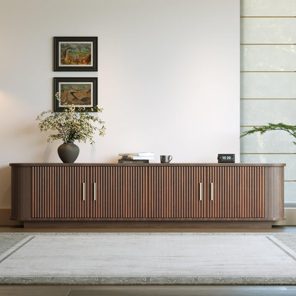 Merax 70" Modern TV Stand for TVs up to 80", Media Entertainment Center with Storage Cabinets, Cured Corners, Cable Management and Floor Standing Design for Living Room