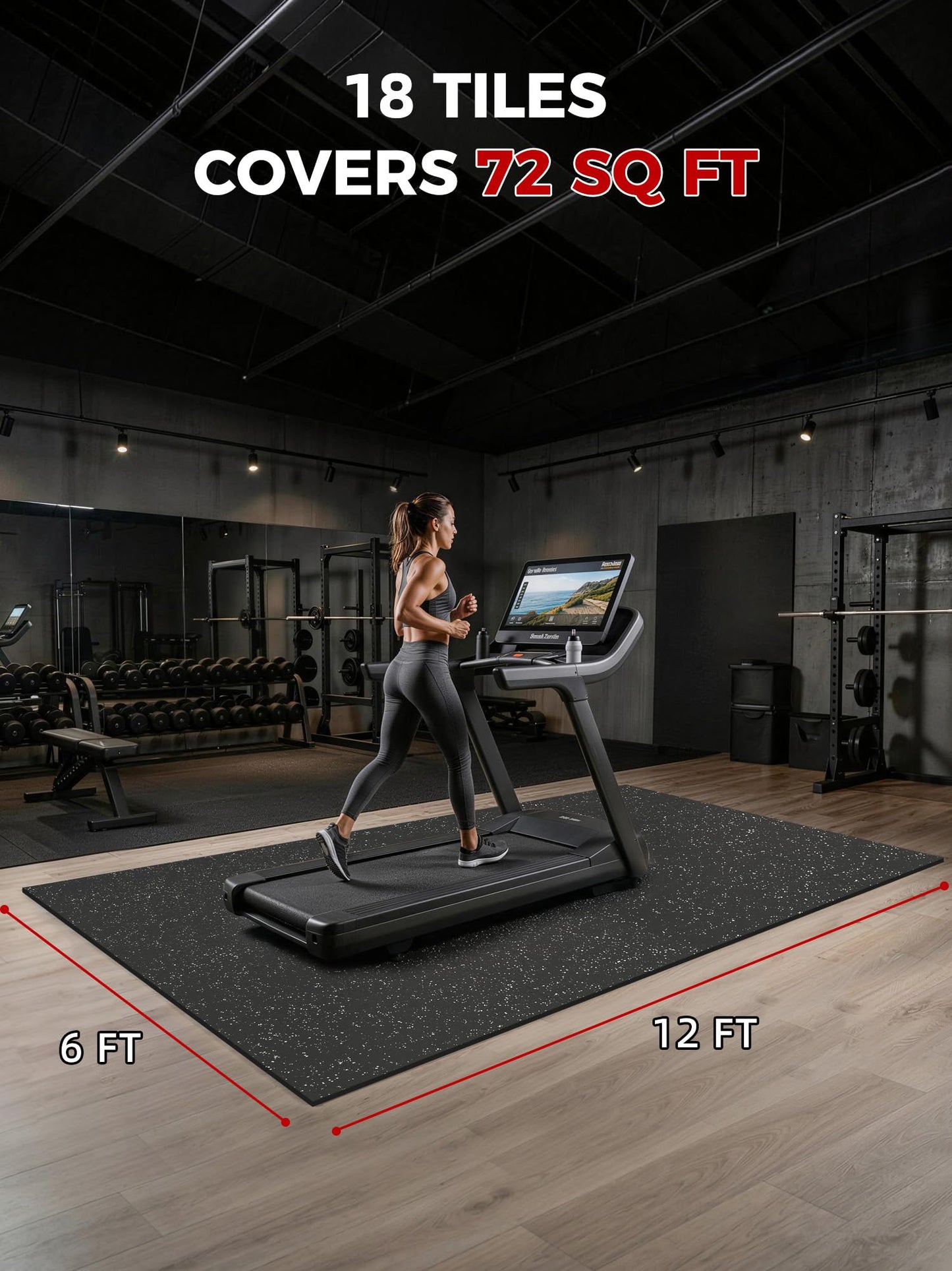 HIAARO 0.79in Extra-Thick 72 Sq Ft Exercise Equipment Mats, 18 Tiles Rubber Top EVA Foam Workout Mats, Interlocking Gym Flooring for Home Gym, 24 x 24in, Black & White