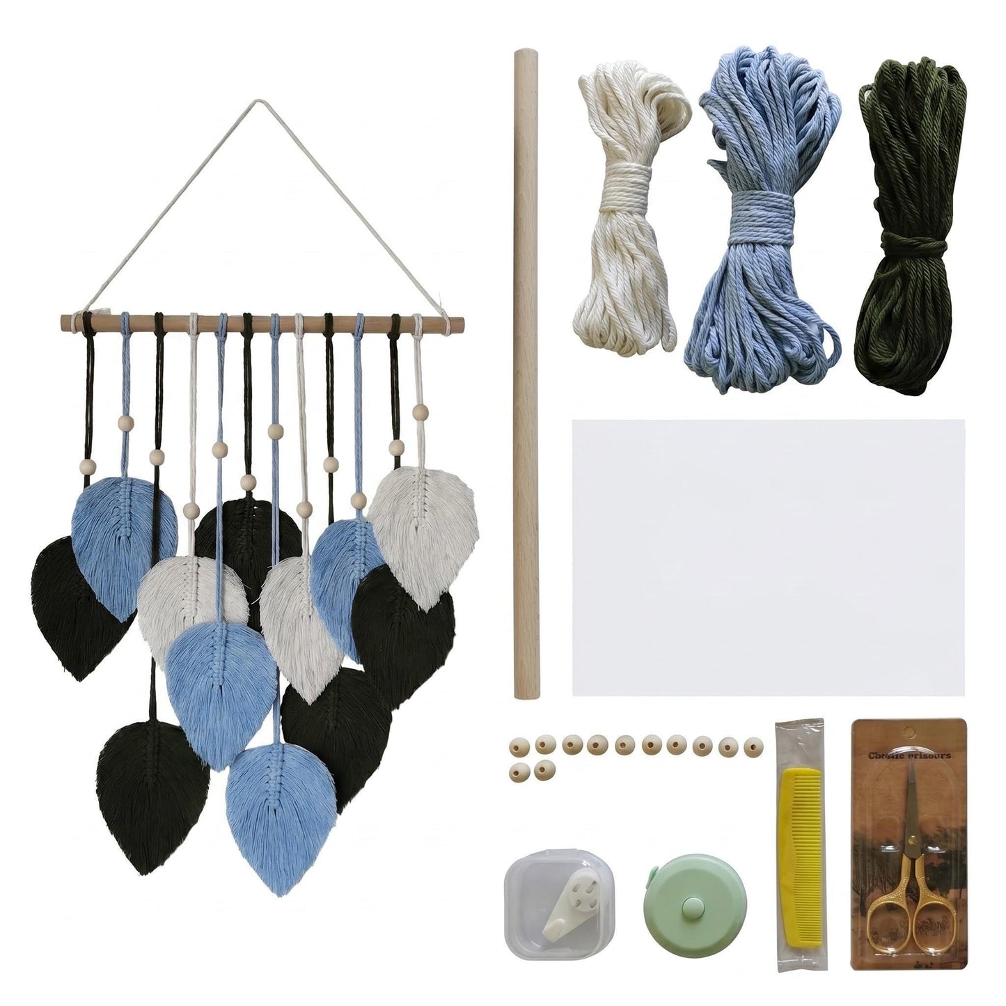 Jditngp DIY Macrame Leaf Wall Hanging Beginners Boho Wall Leaf Tapestry Kit Handmade Woven Tapestry Feather Wall Hanging DIY Macrame Kit for Adults Birthday Gift DIY Craft Kits 15.8" (Green,Blue)