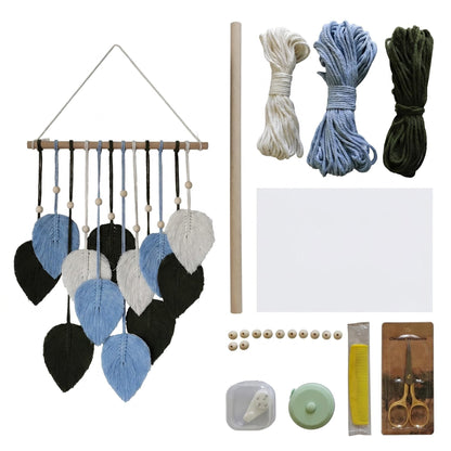 Jditngp DIY Macrame Leaf Wall Hanging Beginners Boho Wall Leaf Tapestry Kit Handmade Woven Tapestry Feather Wall Hanging DIY Macrame Kit for Adults Birthday Gift DIY Craft Kits 15.8" (Green,Blue)