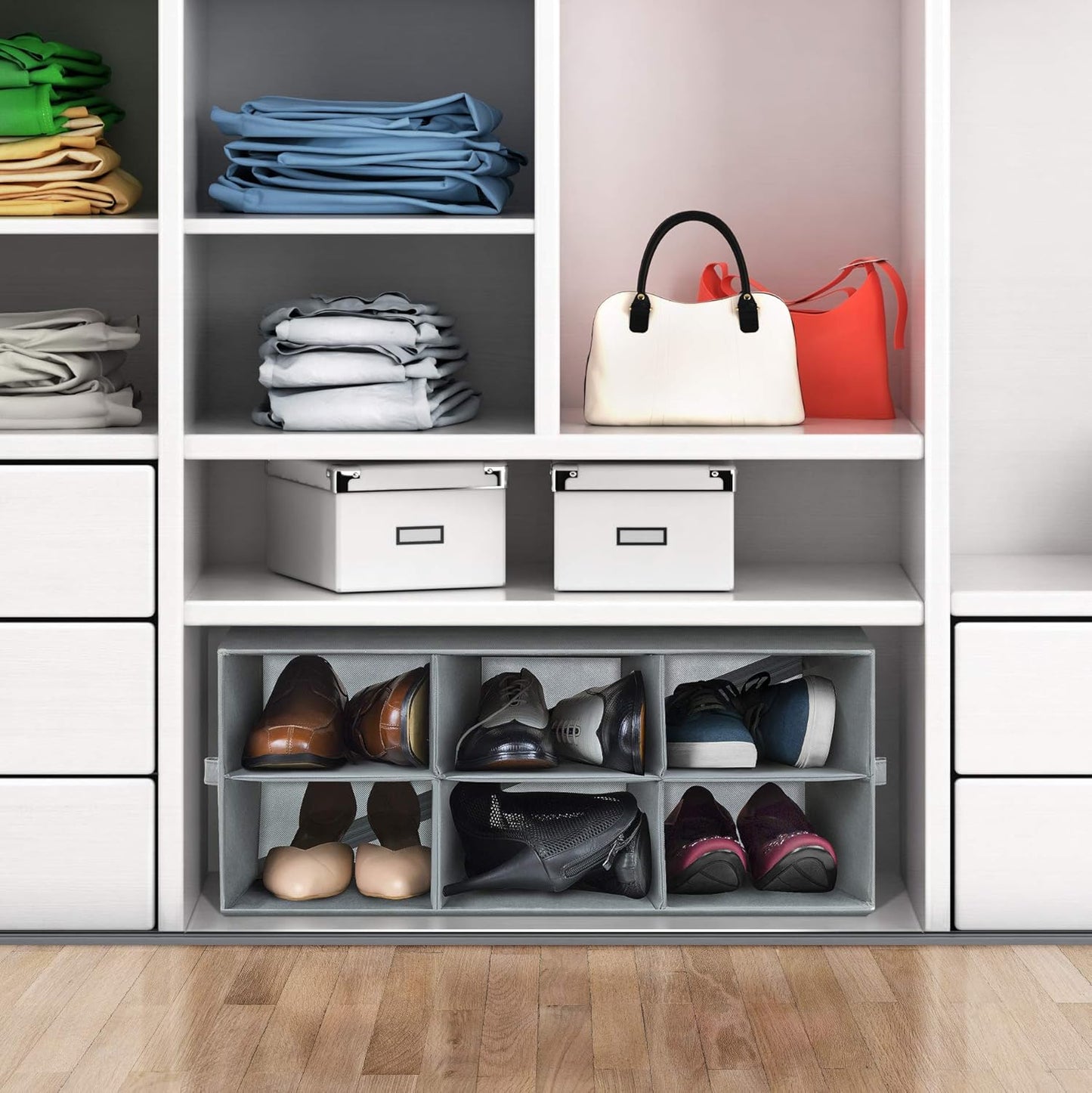 6 Closet Sorbus Shoe Organizer Bin, Section Cubby Shoe Shelves, Foldable Portable Detachable Organizer Storage for Home