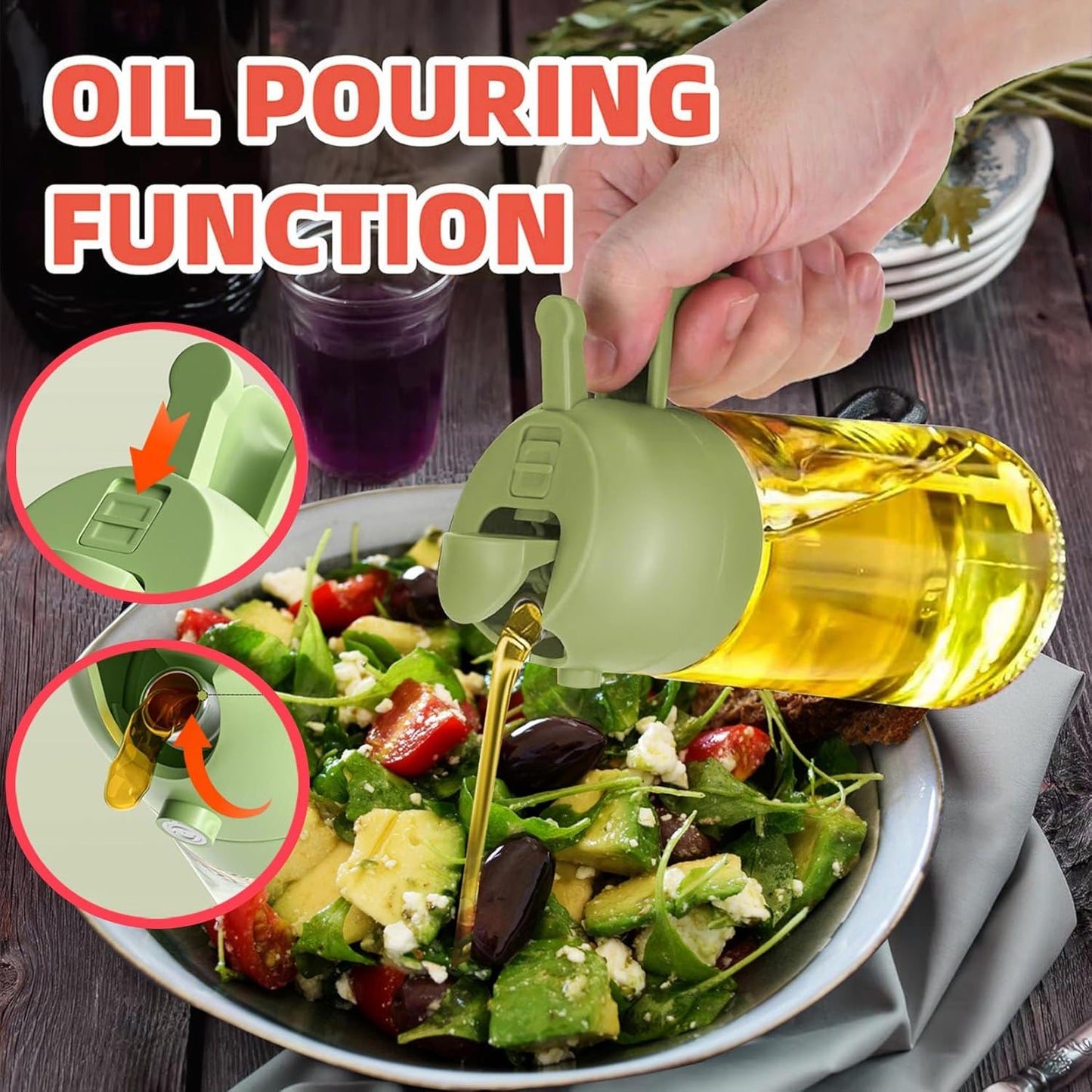 470ml Olive Oil Sprayer for Cooking, 16oz Oil Dispenser Bottle for Air Fryer, Salad, 2 in 1 Olive Oil Dispenser