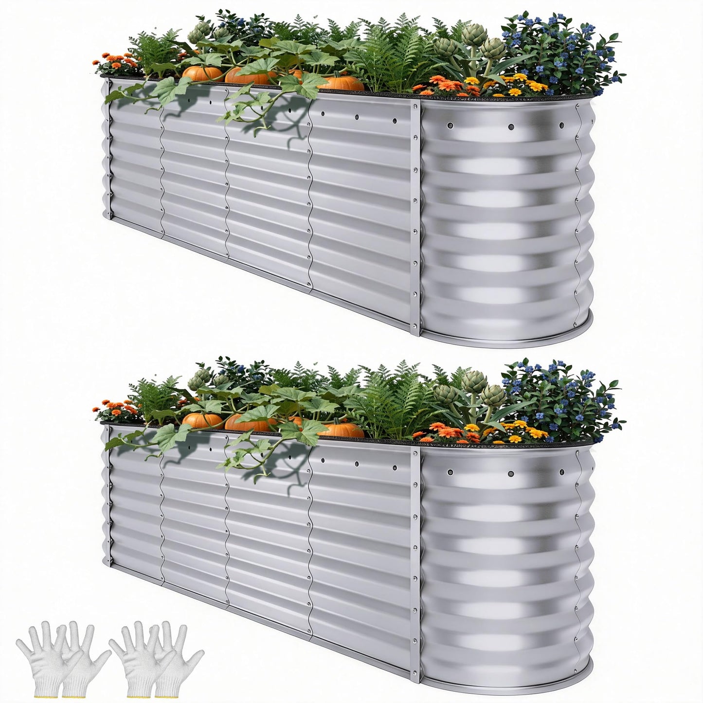 YITAHOME 8x2x2ft Large Raised Garden Bed Kit, 24" Tall 9 in 1 Galvanized Metal Planter Box with Gloves and Safety Rubber, Outdoor Above Ground Planters for Plants Vegetables Flowers, Silver