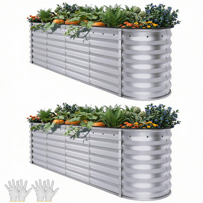 YITAHOME 8x2x2ft Large Raised Garden Bed Kit, 24" Tall 9 in 1 Galvanized Metal Planter Box with Gloves and Safety Rubber, Outdoor Above Ground Planters for Plants Vegetables Flowers, Silver
