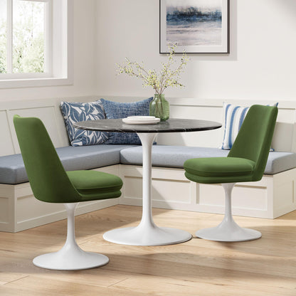 Modway Lippa Velvet Swivel Dining Side Chair in White Moss Green - Armless Accent Chair with Stain-Resistant Performance Velvet Upholstery - 360° Rotating Office Chair
