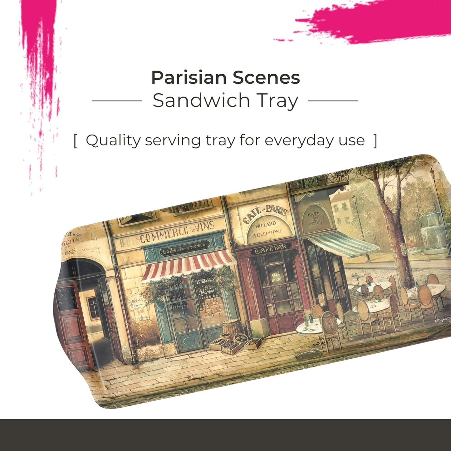 Pimpernel Parisian Scenes Rectangular Hostess Tray - 15.1" x 6.5" Melamine Snack Platter