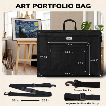 JusArt Art Portfolio Bag, 24x36 Foldable Light Weight Portfolio Folder Case with Adjustable Shoulder Strap, Leather Corners, Waterproof Art Bag for Artists and Adults for Artwork, Poster, Sketching