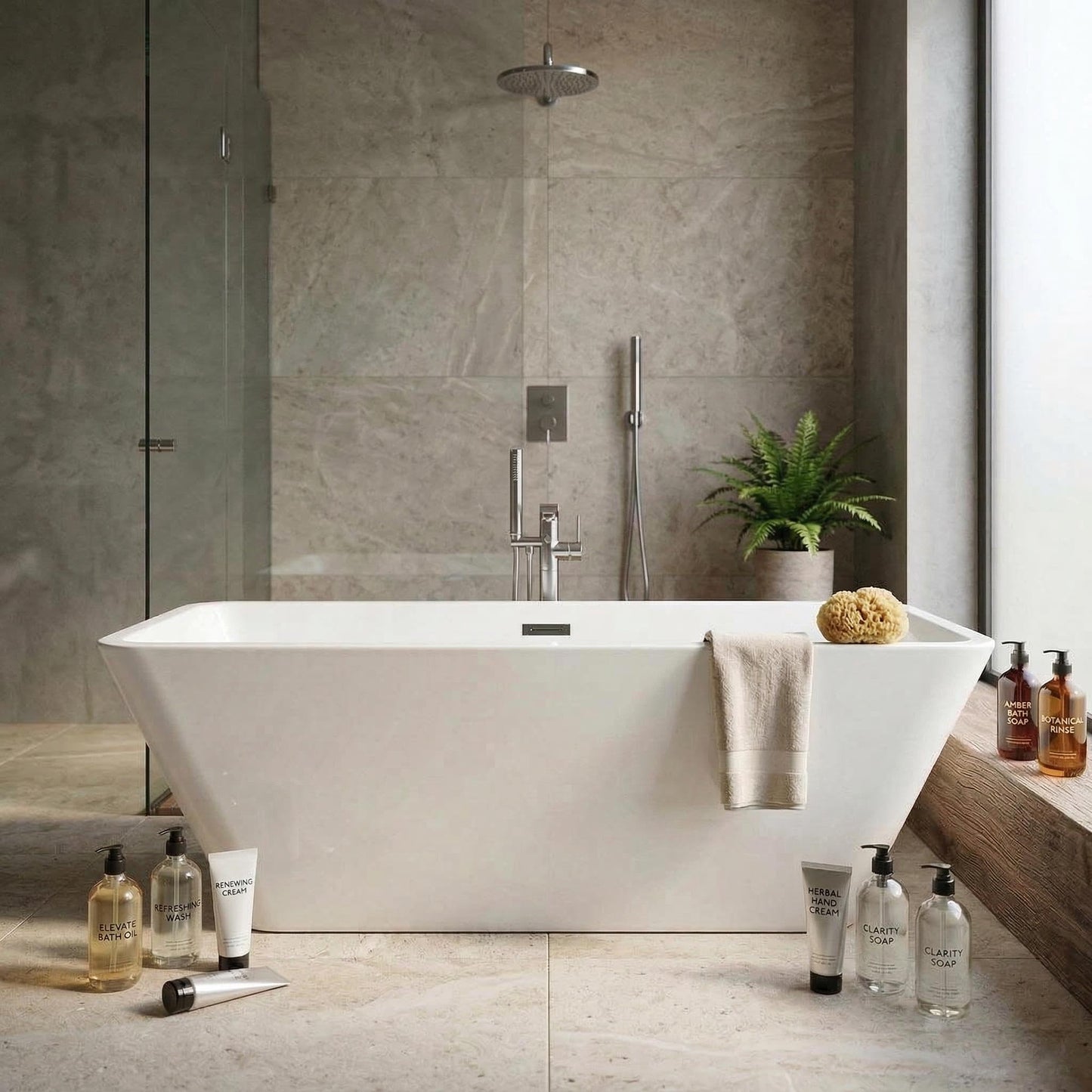 66" Acrylic Freestanding Soaking Bathtub, Matte Drain & Black Overflow, Modern Design Tub for Home Bathroom Renovations, Glossy White