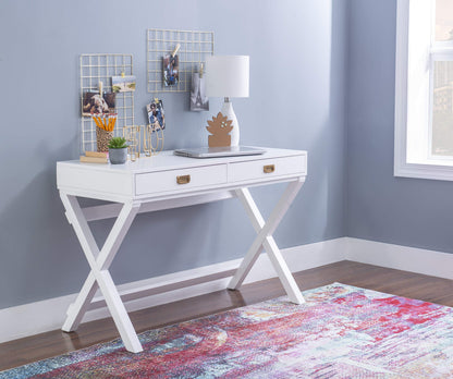 Linon Connor White Writing Desk with Two Drawers