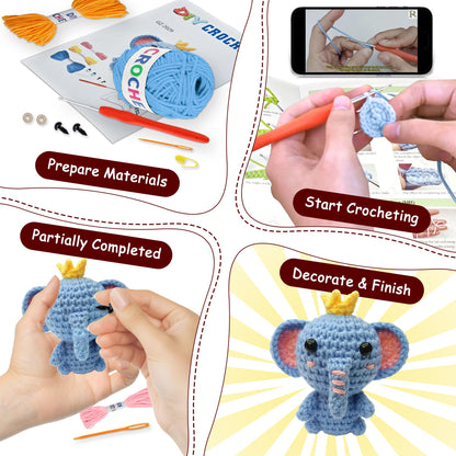 Allaugh Crochet Kit for Beginners Kids: 6pcs Cute Animal Crochet Set Knitting Gift for 8-12 Year Old - Easy to Learn with Step-by-Step Video Tutorials Hook Yarn for Crocheting - DIY Birthday Presents