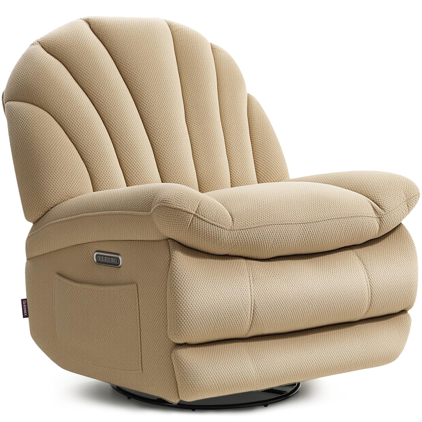EONIX Dual Motor Power Swivel Rocking Recliner Chair for Living Room, Armless Oversized Shell Shape Lazy Boy Rocker Recliner, Plush Fabric Thickened Cushion, Elevated Soft and Comfort, Beige