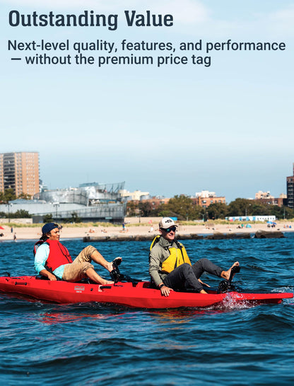 Upgraded Brooklyn 14.0 Tandem Pedal Kayak with Propeller Drive by BKC, 2-Person Sit-On-Top Fishing Kayak, Hand Rudder, Rod Holders, Large Storage, Stable 14ft Hull (Blue Typhoon)