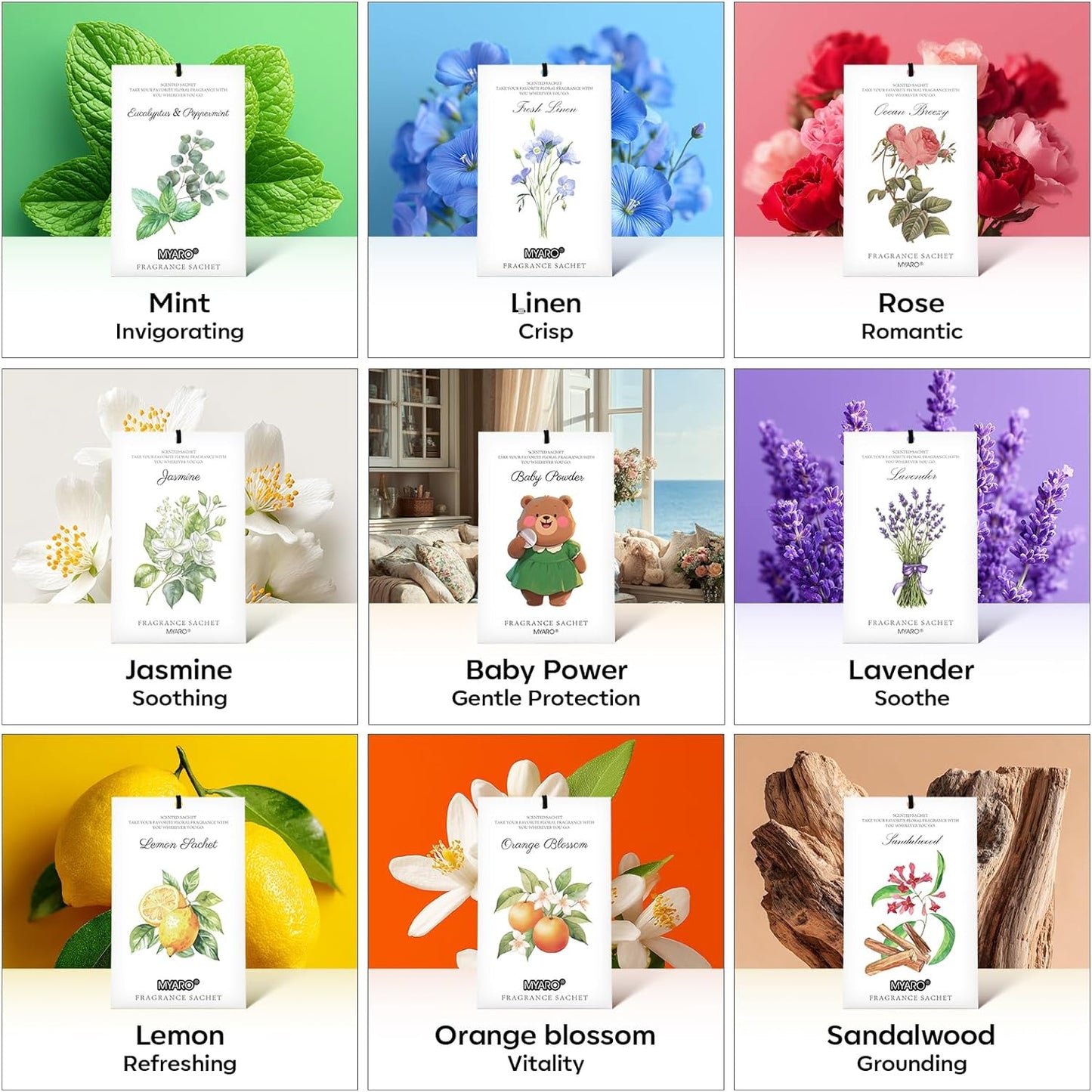 12 Packs Closet MYARO Baby Powder Scent Sachets Room Air Freshener for Drawer Clothes Storage Small Space Odor